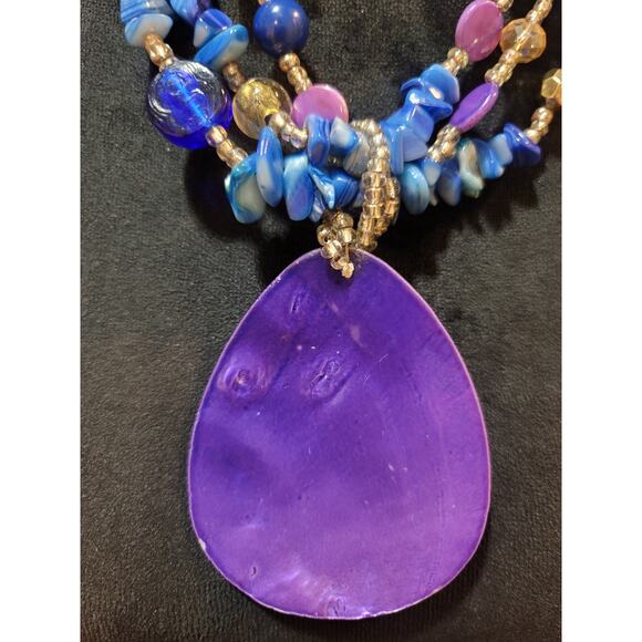 Women's Purple Teardrop Pendant Necklace With Blue Beads And Multi Strand Design - Picture 6 of 7